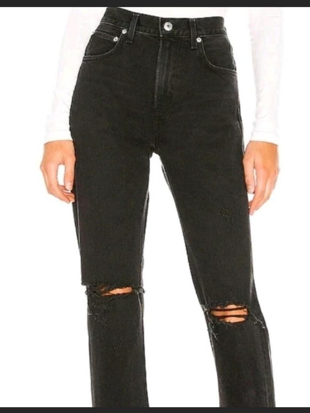 AGOLDE Cherie High-Rise Straight Black Distressed Jeans 25
